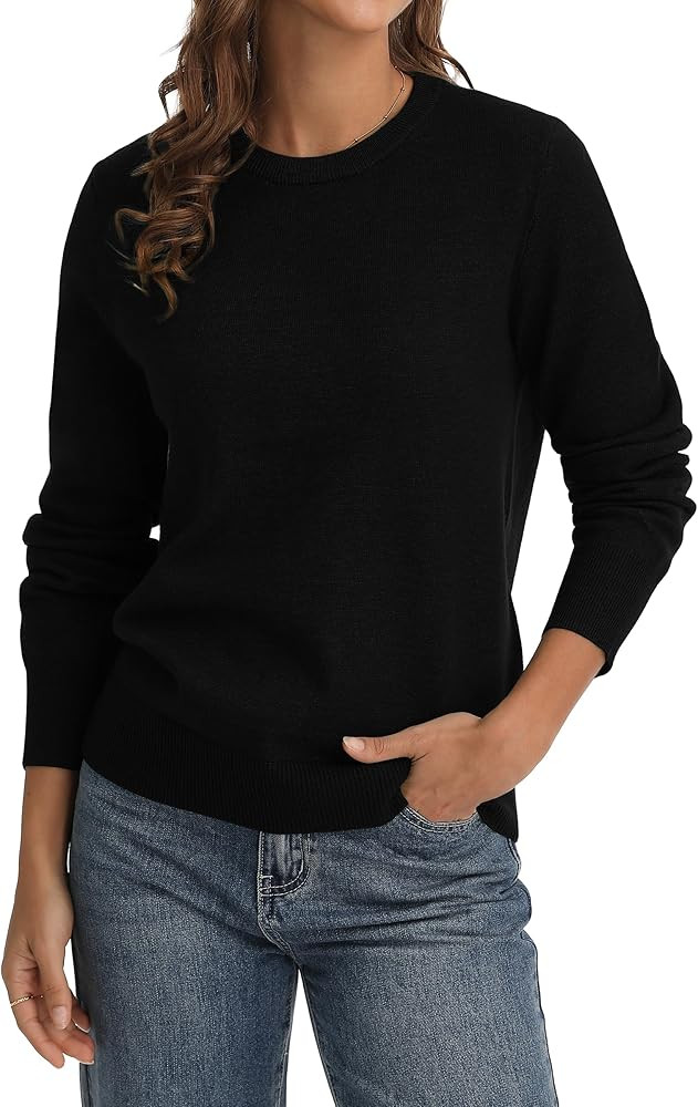 QUALFORT Pullover Sweaters for Women Long Sleeve Lightweight Soft Basic Knit Loose Fit Top Fall W... | Amazon (US)