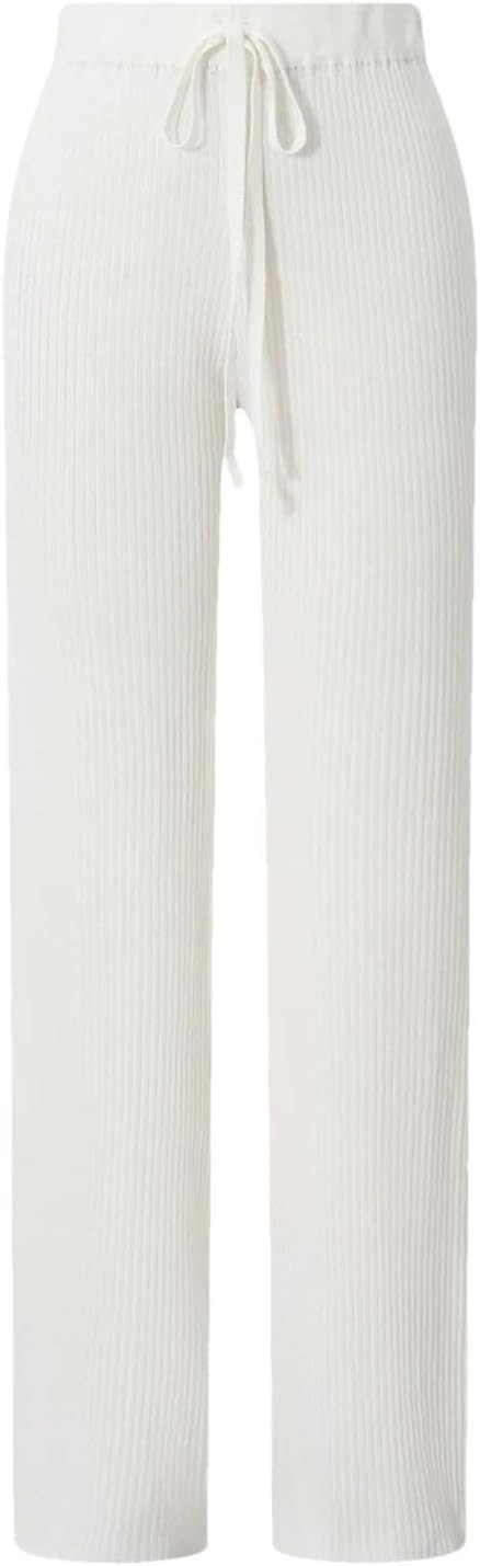 Hgvcfcv Women's Rib Knit Pants Casual Solid Color Stretch High Waist Sweater Pants Casual Wear Pa... | Amazon (US)