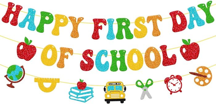 Happy First Day of School Banner Back to School Party Decorations | Amazon (US)