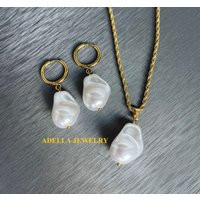 18K Gold Drop Pearl Earrings Baroque Hoop Anti Tarnish Big Dainty Engagement Jewelry Dangle For Brid | Etsy (US)