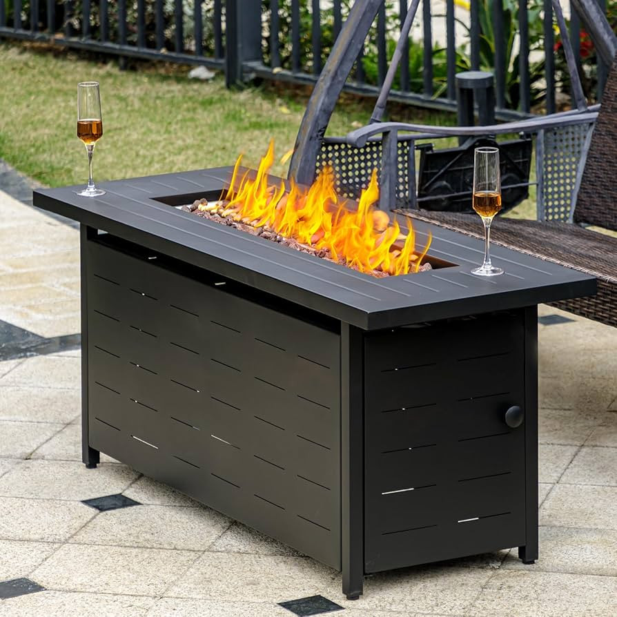 45 inch Propane Fire Pit Table,50000 BTU Gas Fire Pits Table with Lid & Lava Rock & Waterproof Co... | Amazon (US)
