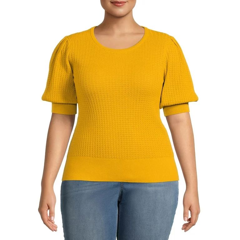 Terra & Sky Women's Plus Size Pointelle Puff Sleeve Top | Walmart (US)