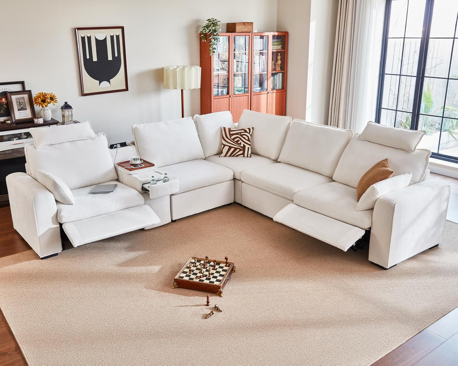 134" Modular Power Reclining Sectional 5 Seater L-Shaped Couch, Chenille | Amazon (US)