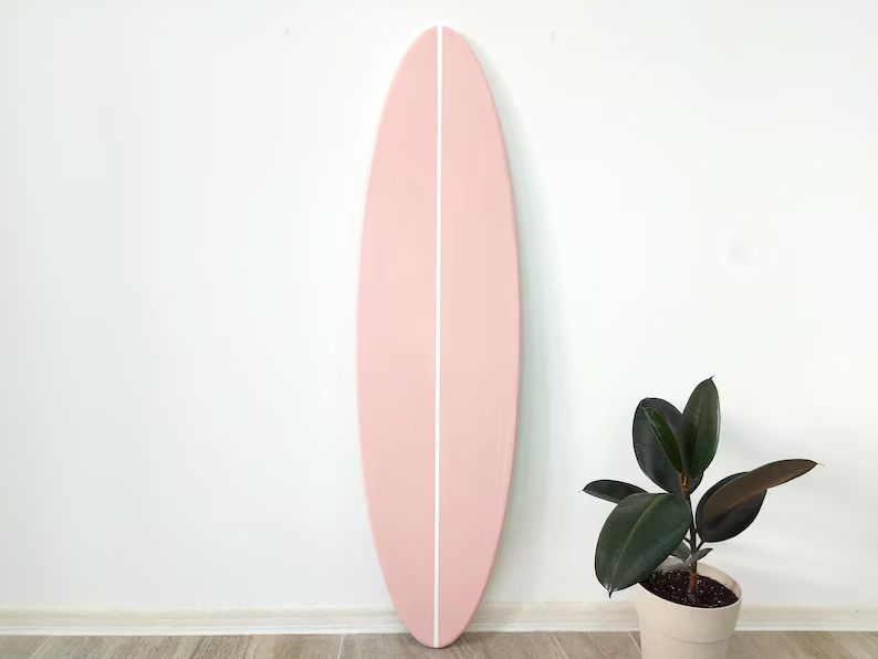 Decorative Surfboard Wall Art Sign for Beach Themed House Pale Pink Wooden Surf Board - Etsy | Etsy (US)