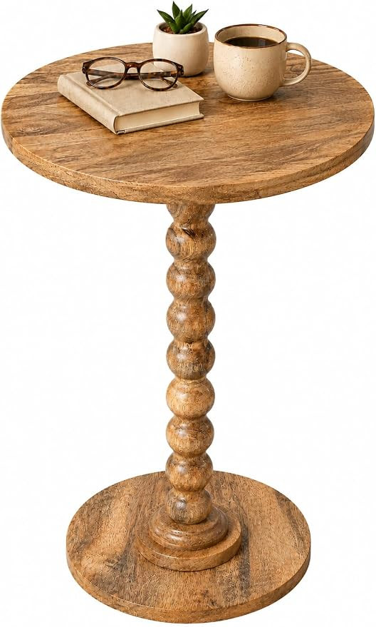 Solid Wood Round Side Table for Living Room, Bedroom and Office — Handcrafted End Table, Bedsid... | Amazon (US)