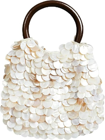 Miuco Shell Clutch Handbag Natural Seashell Purse with Wooden Handle | Amazon (US)