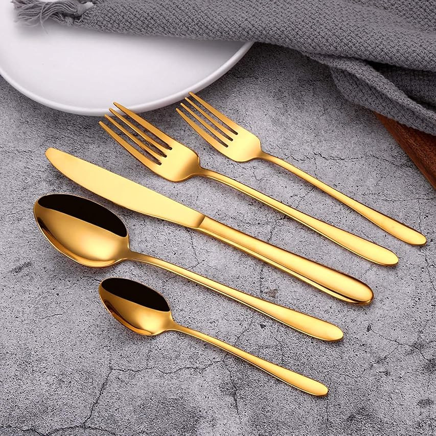 Berglander 20 Piece Titanium Gold Plated Stainless Steel Flatware Set, 20 Pieces Golden Silverware S | Amazon (US)