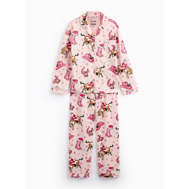 Mini Me Pink Christmas Horses Printed Jersey Traditional Pyjamas 9-10 years | Tu Clothing