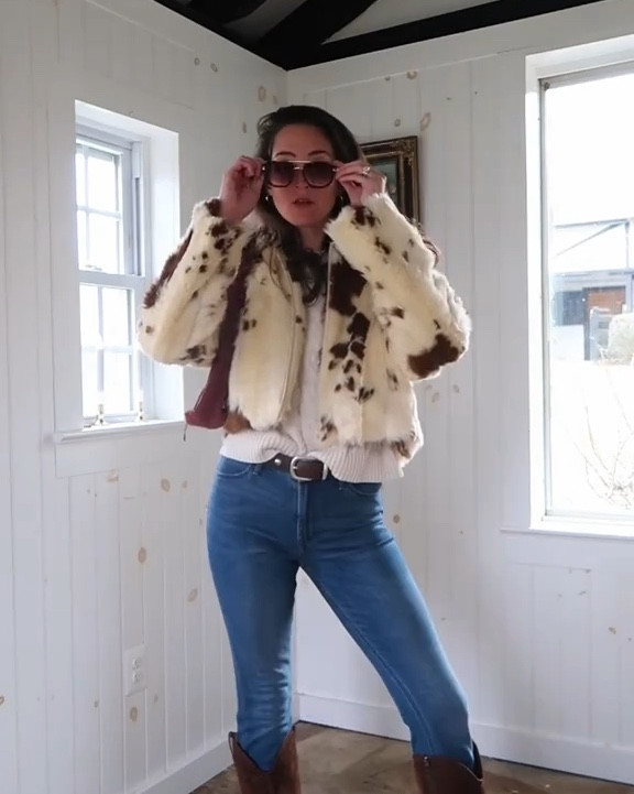 WINTER OUTFIT 

Boots: Dolce Vita (Linked)
Jeans: Old Navy (Linked)
Belt: Madewell (Linked)
Sweater: Gap (Linked)
Jacket: Zara(Linked Similar)  
Earrings: Anthropologie (Linked)  
Purse: True Religion (Linked Similar)
Sunglasses: Free People (Linked) 

#winterfashion #fashion 