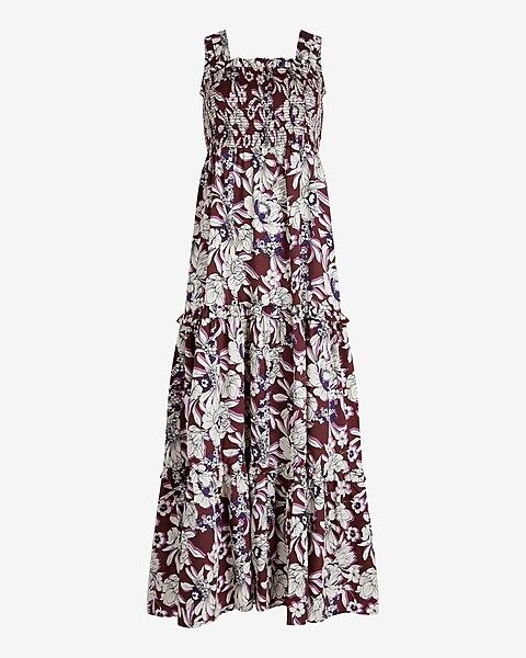 Floral Square Neck Smocked Tiered Maxi Dress | Express