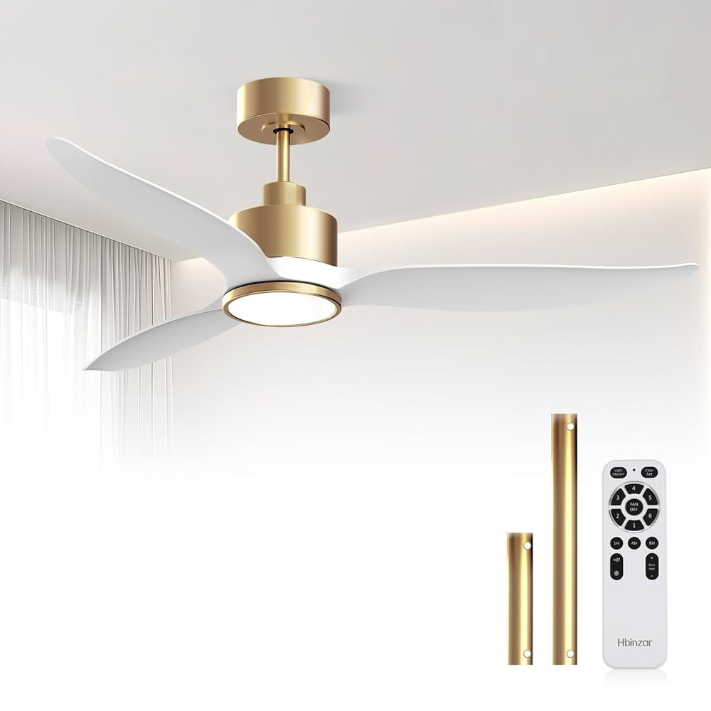 52 Inch Ceiling Fan with Light and Remote, Indoor White Gold Modern Ceiling Fan for Bedroom Livin... | Amazon (US)