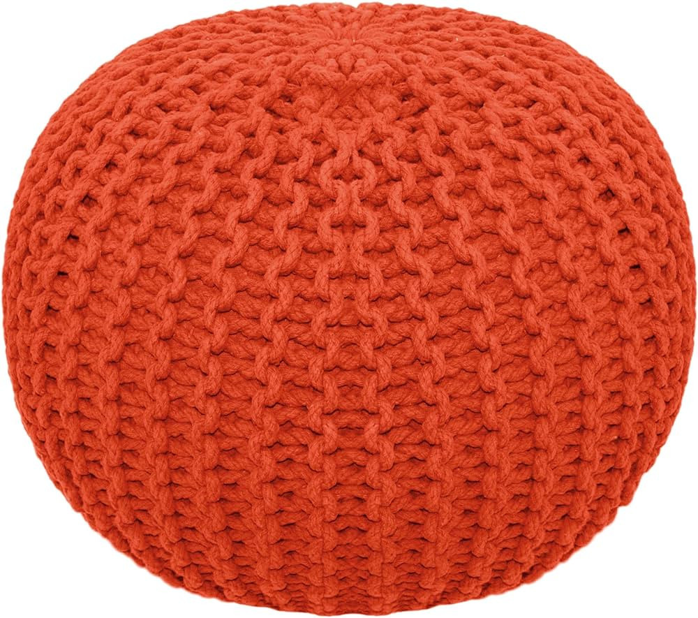 COTTON CRAFT Round Pouf - Hand Knitted Cotton Braid Cord Cable Dori Ottoman - Foot Stool Floor Po... | Amazon (US)