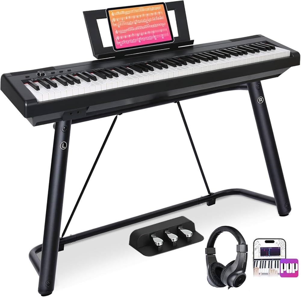AODSK Digital Piano 88 Key Weighted keyboard Piano with Portable and stable U stand, Full Size We... | Amazon (US)
