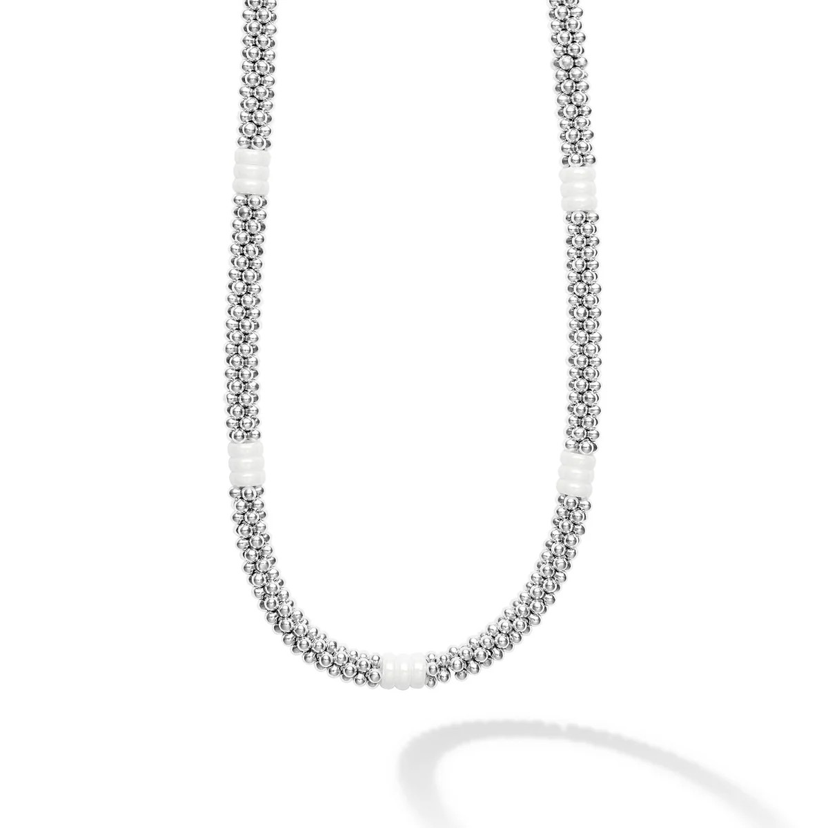 White Caviar Ceramic Three Bead Station Caviar Necklace | LAGOS