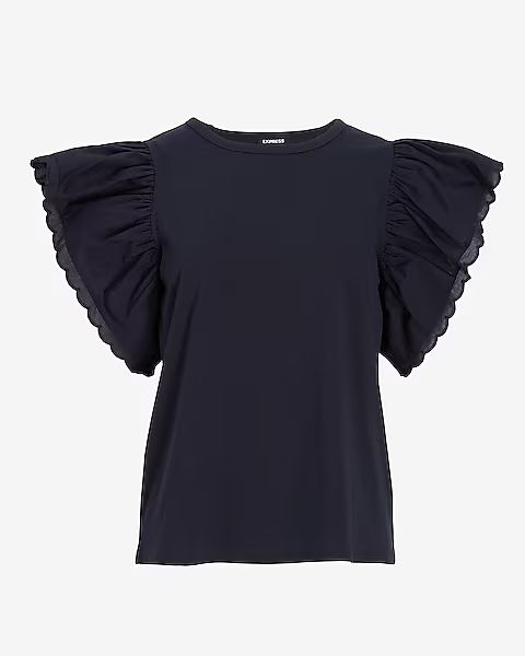 Ruffle Sleeve Crew Neck Tee$44.00$44.005 out of 5 stars5 Reviewsnavy blue 813$44.00White 1Pitch B... | Express