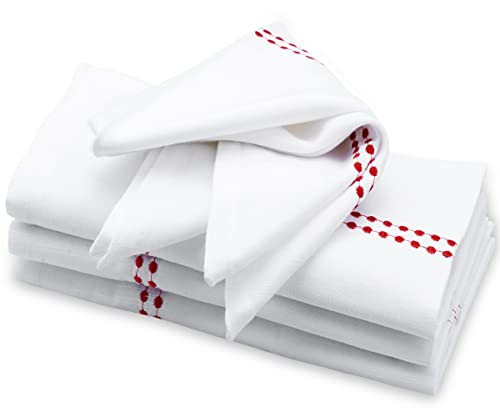 Cotton Napkins Set of 4, White Dinner Napkins, 100% Cotton, Red Dinner Napkins, Embroidered Table Napkins, White Cloth Napkins with Red Trim, Red Cotton Napkins, Cloth Napkin, Handcrafted 20 X 20 | Amazon (US)