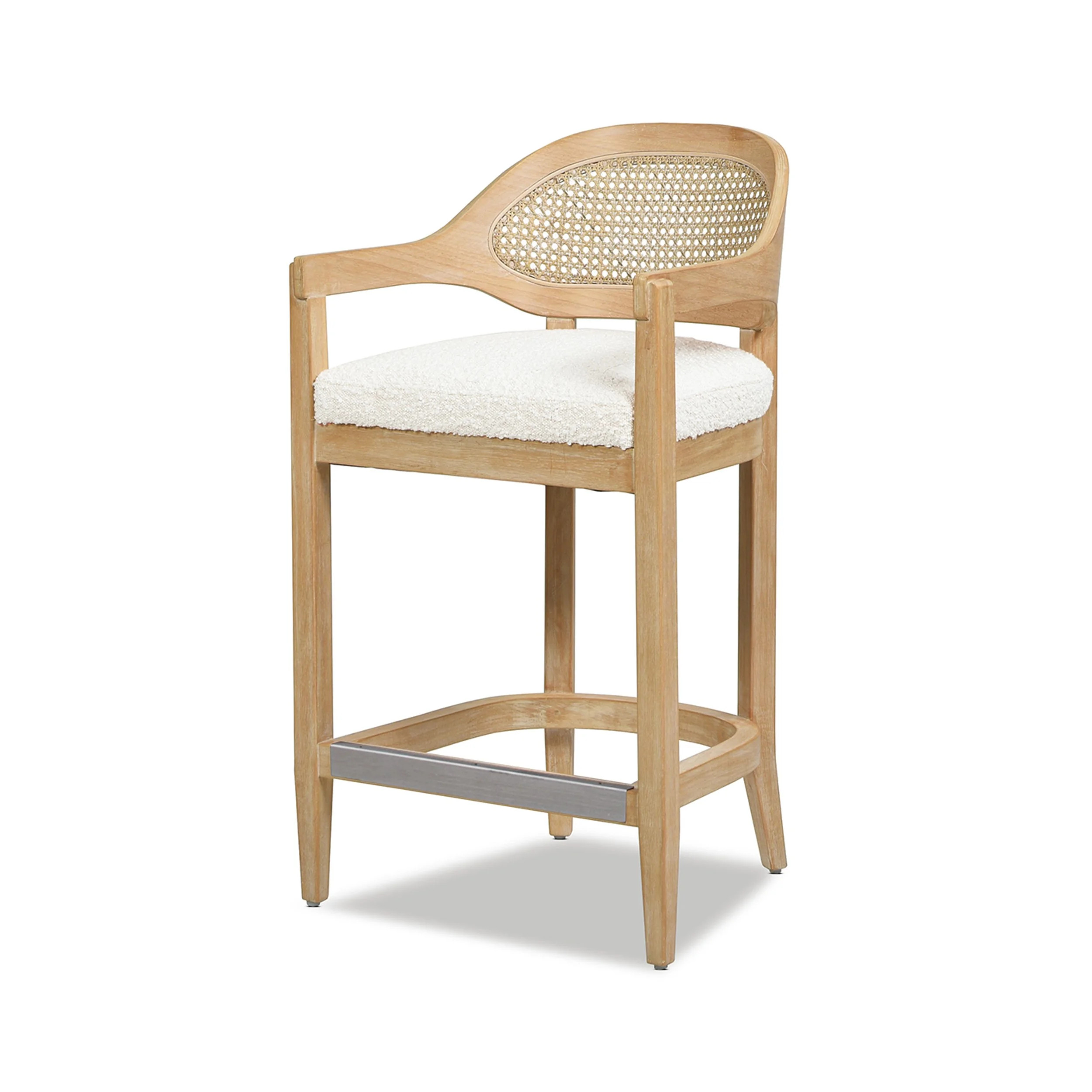 Americana Mid-Century Modern 26" Cane Back Counter Stool Ivory White Boucle | Walmart (US)