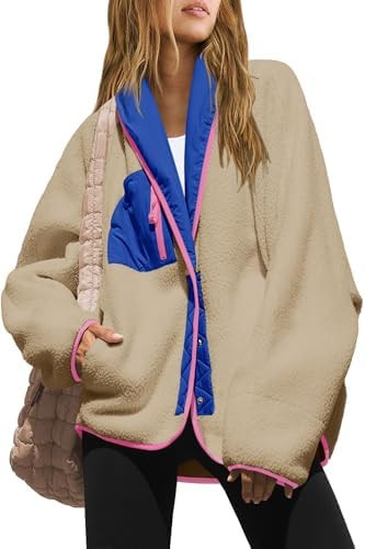 Nirovien Womens Fuzzy Fleece Jacket Colorblock Sherpa Jackets Shawl Winter Coats with Pockets War... | Amazon (US)