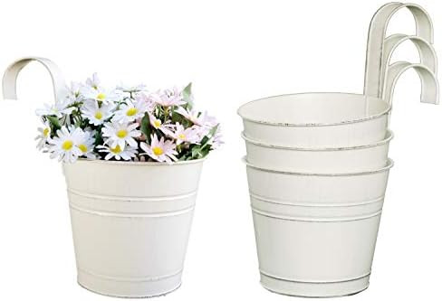 SOMTO 6.1 Inch Large Vintage Hanging Flower Pots Metal Iron Bucket Planter for Railing Fence Balc... | Amazon (US)