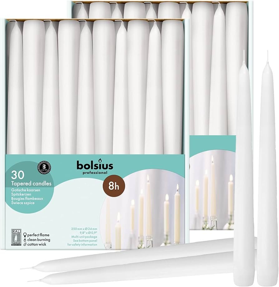 BOLSIUS 60 Count Household White Taper Candles - 10 Inches - Premium European Quality - 8 Hours B... | Amazon (US)