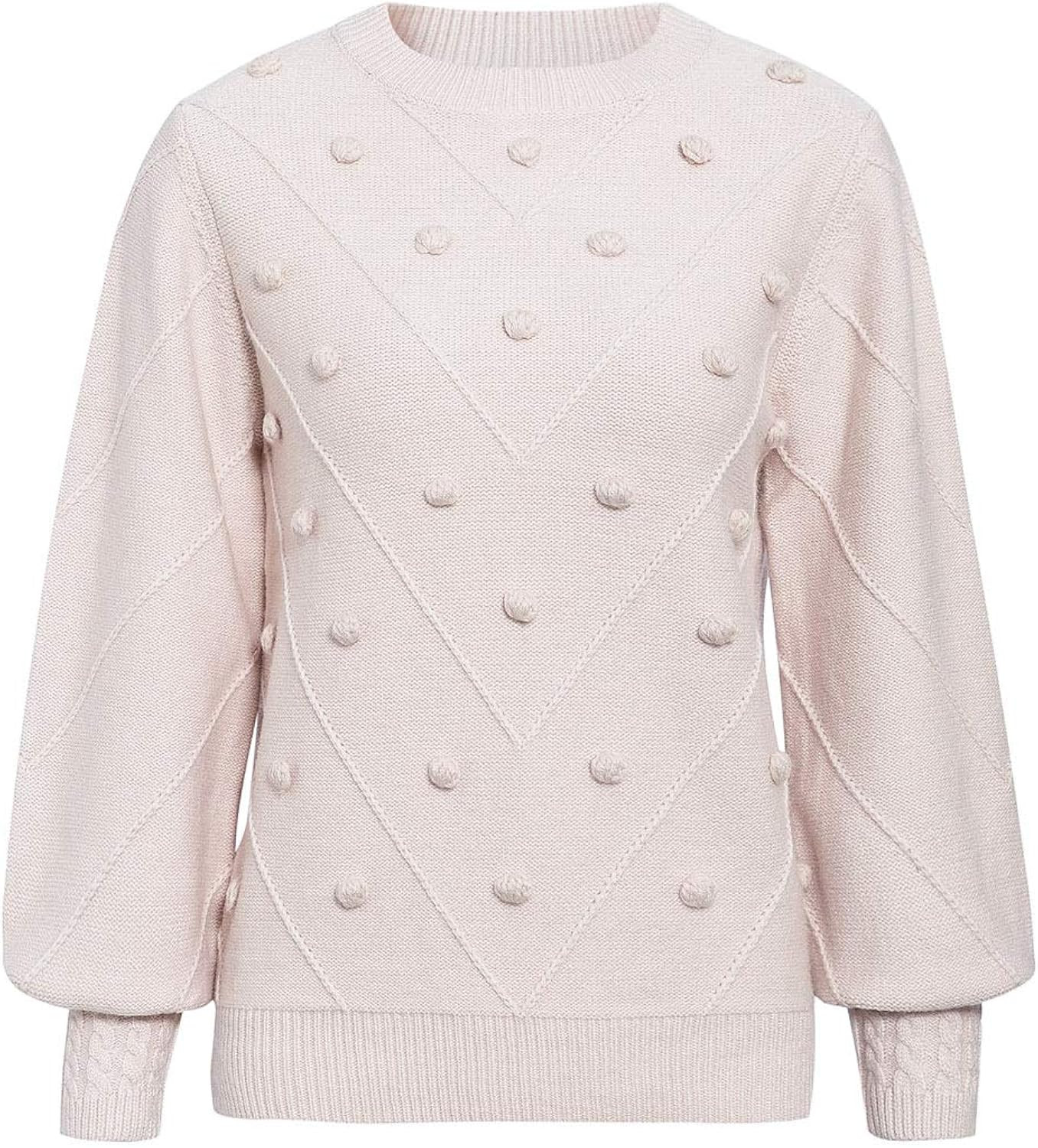 Miessial Women's Crew Neck Lantern Sleeve Sweater Pullover Elegant Knit Jumper Top | Amazon (US)