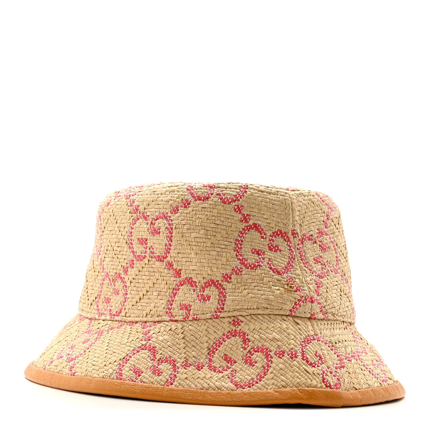 Gucci Raffia GG Monogram Embroidered Fedora Hat S Beige Pink 1802442 | FASHIONPHILE (US)