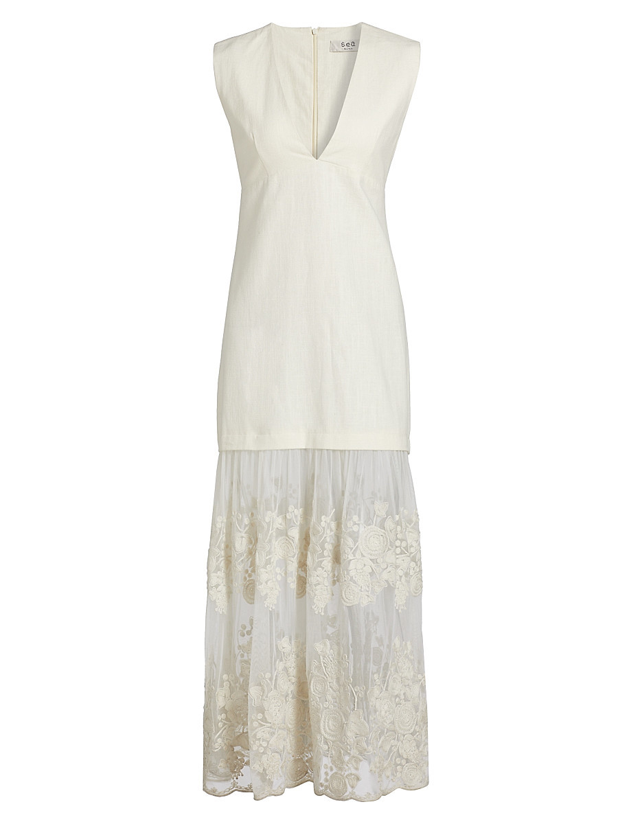 Women's Arielle Lace Linen Midi-Dress - Cream - Size 16 | Saks Fifth Avenue