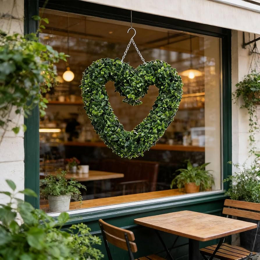 Boxwood Wreaths for Front Door, Spring Heart Wreath, Artificial Boxwood Heart Topiary Wreath for ... | Amazon (US)