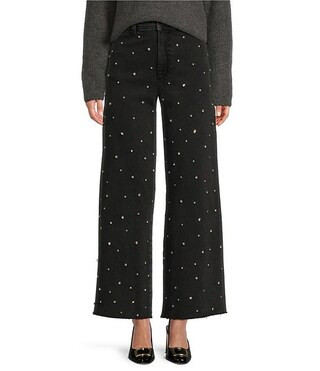 Alexandra Stretch Denim Rhinestone High Rise Wide-Leg Jeans | Dillard's