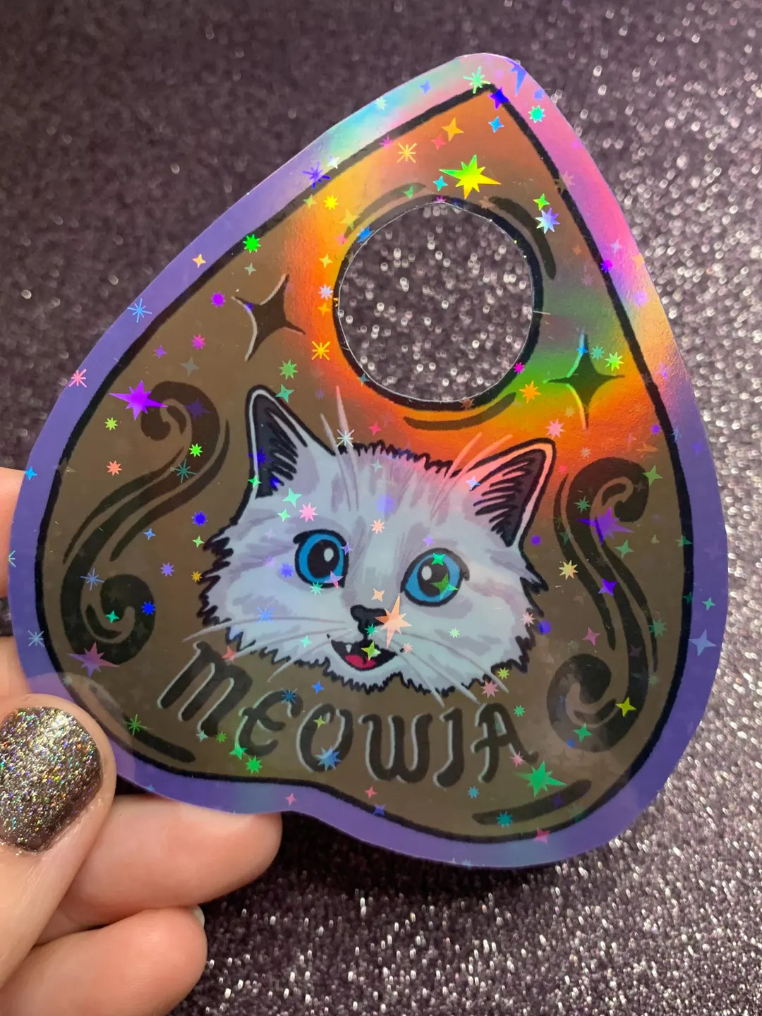 Rainbow Holographic 3.5 Ouija Kitty Planchette Spooky Sticker HANDCUT STICKER - Etsy | Etsy (US)