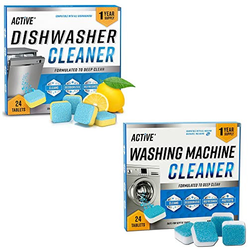 ACTIVE Washing Machine And Dishwasher Cleaning Tablets Bundle - Includes 12 Month Supply Dishwasher Cleaner Deodorizer & Washing Machine Descaler Deep Cleaning Tablets - 48 Tablet Combo | Amazon (US)