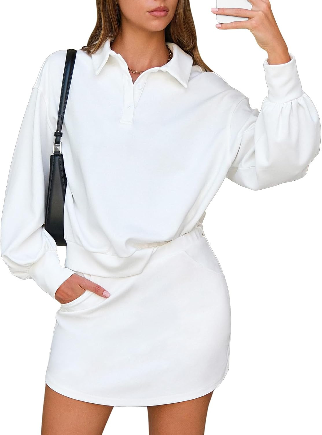 EXLURA Women 2 Piece Skirt Sets Fall Cotton Casual Airport Travel Sweatsuit | Amazon (US)