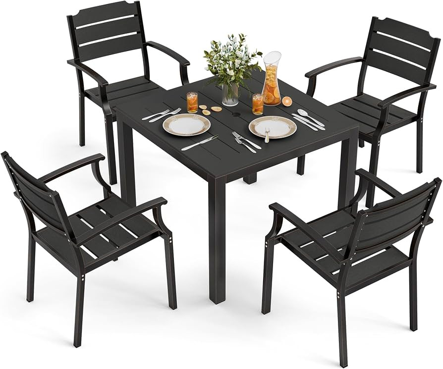 HDPS Patio Table and Chairs Set, 5 Piece Square Table Patio Furniture Set, HDPS All-Weather Mater... | Amazon (US)