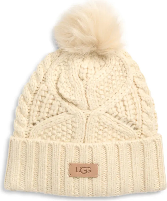 Faux Fur Pompom Cable Knit Beanie | Nordstrom