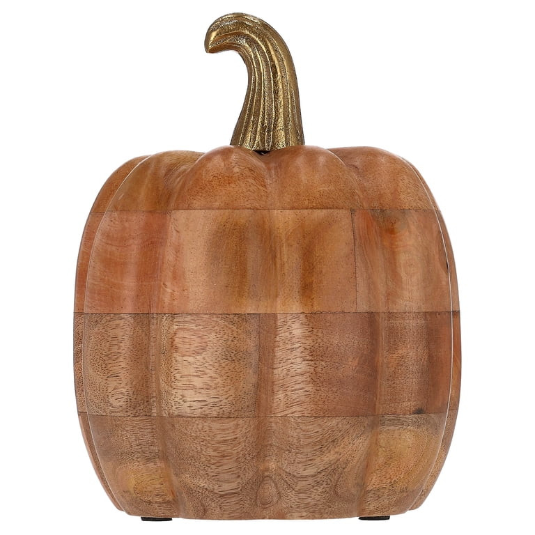 Wooden Pumpkin with Metal Stem Tabletop Decoration, Brown, 8", Fall by Way To Celebrate | Walmart (US)