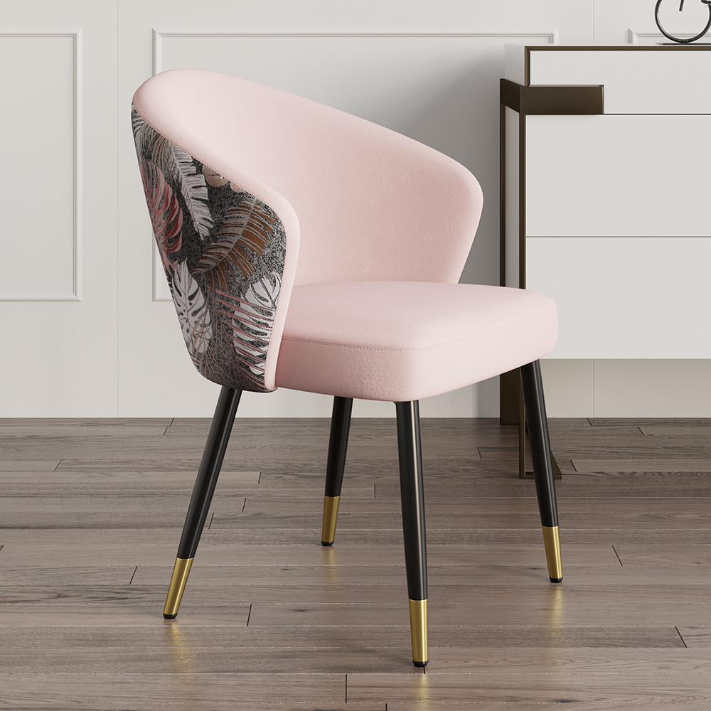 Set of 8 Velvet Dining Chairs Upholstered Modern Pink Dining Room Chairs with Arm | Homary