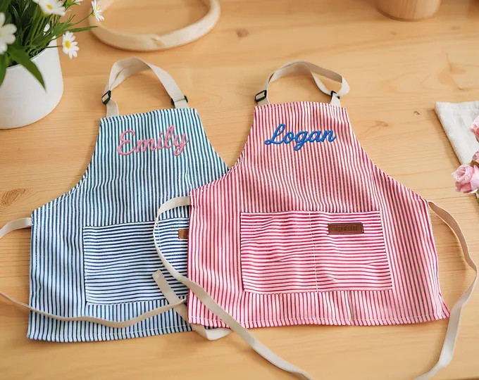 Personalized Name Apron for Children, Striped Cooking Apron With Adjustable Straps, Birthday or H... | Etsy (US)
