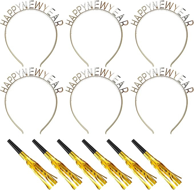 2026 New Year Eve Party Supplies Sliver Happy New Year Headband Photo Booth Props Party Blowers G... | Amazon (US)