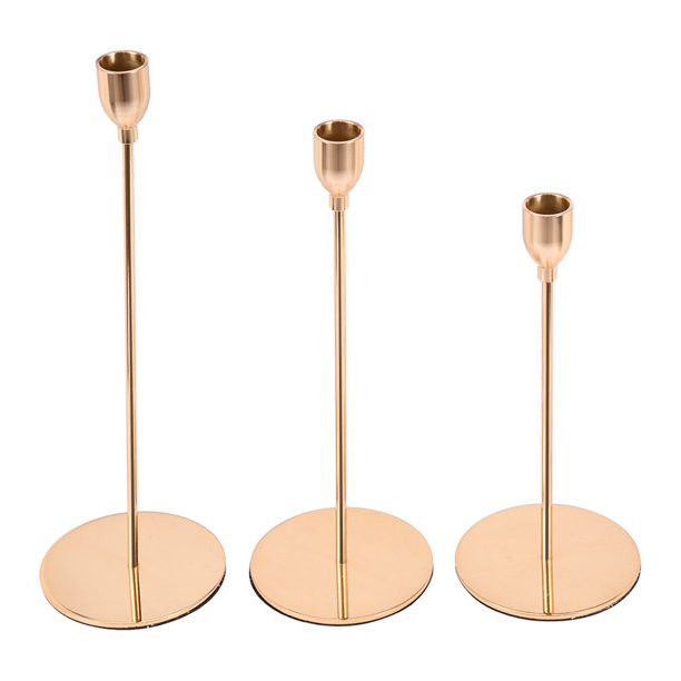 Set Of 3 Gold Brass Candle Holders For Taper Candles, Decorative Candlestick | Walmart (US)
