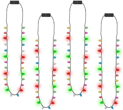 Light up Christmas Necklace, 4pcs Xmas Bulb Necklaces Accessories Bulk, Colorful Glow 3D Xmas Bul... | Amazon (US)