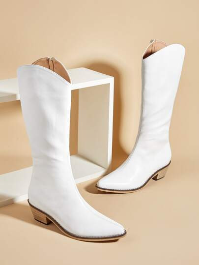 Minimalist Mid Calf Chunky Heeled Western Boots | SHEIN