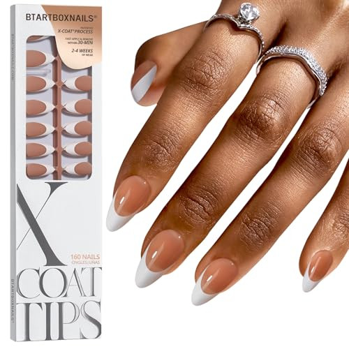BTArtboxnails XCOATTIPS White French Tip Press On Nails, M Almond, Brown | Amazon (US)