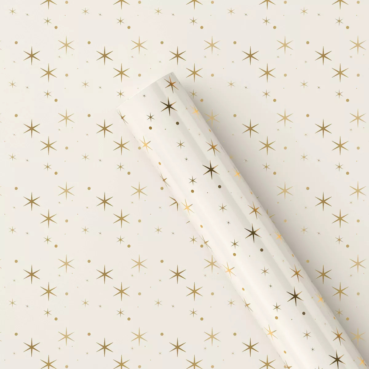 90 sq ft Metallic Gold Star Christmas Gift Wrap Cream - Wondershop™: 36' x 30" | Target