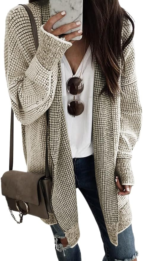 Sidefeel Cardigan Sweaters for Women 2026 Fall Outfits | Soft Cozy Warm Cardigans, Checkered Long... | Amazon (US)