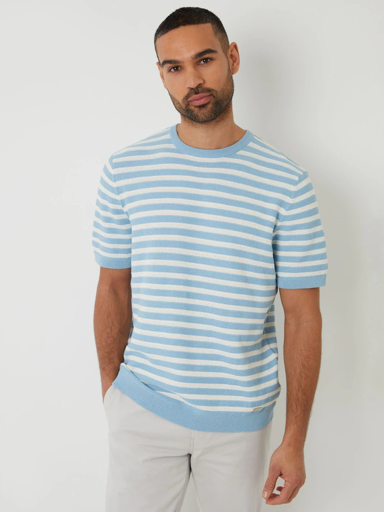 Threadbare Blue Striped Textured Knitted T-Shirt | Next AU