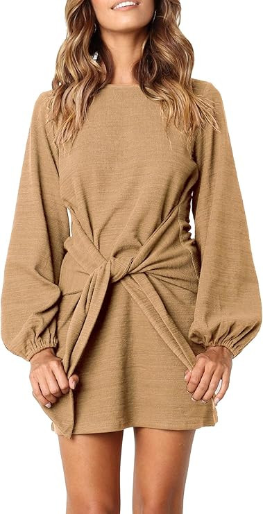 R.Vivimos Women's Autumn Winter Cotton Long Sleeves Elegant Knitted Bodycon Tie Waist Sweater Pen... | Amazon (US)