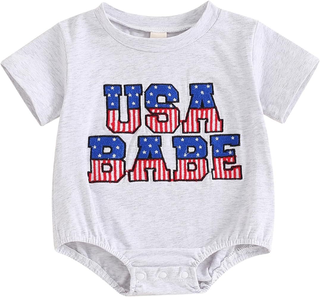 4th Of July Baby Girl Boy Outfit Newobrn Usa Print Bubble Romper American Flag Onesie First Fourt... | Amazon (US)
