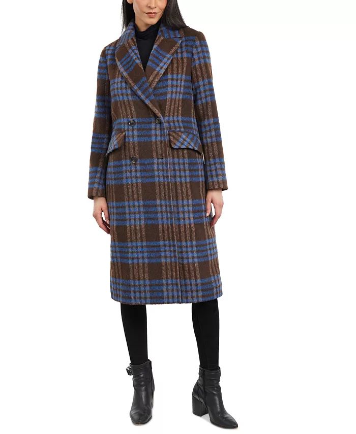 Women's Double-Breasted Notch-Collar Plaid Coat | Macy's