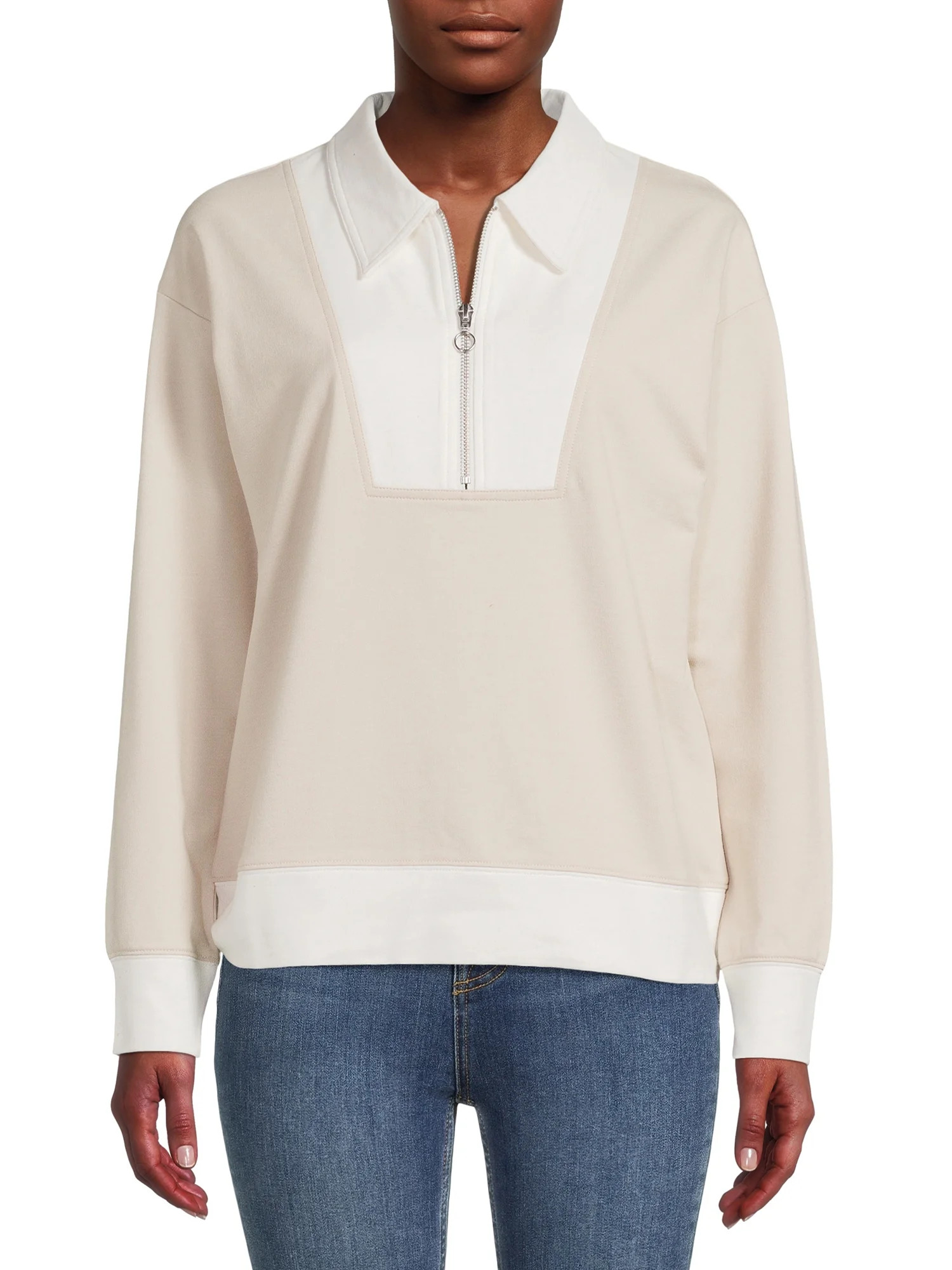 Time and Tru Women's Quarter Zip Sweatshirt - Walmart.com | Walmart (US)