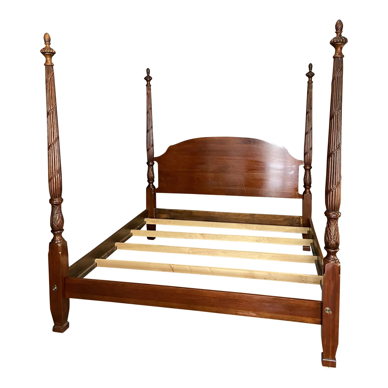 Late 20th Century Harden Furniture Four Poster Cherry King Size Bed Frame | Chairish